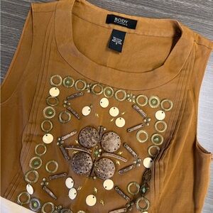 BODY by VICTORIA Size 8 Mini dress. Embellished with wood beads. Art to Wear